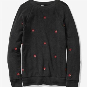 Victoria's Secret PINK Crew EmbroideredRoses dark grey Fleece Sweatshirt XS